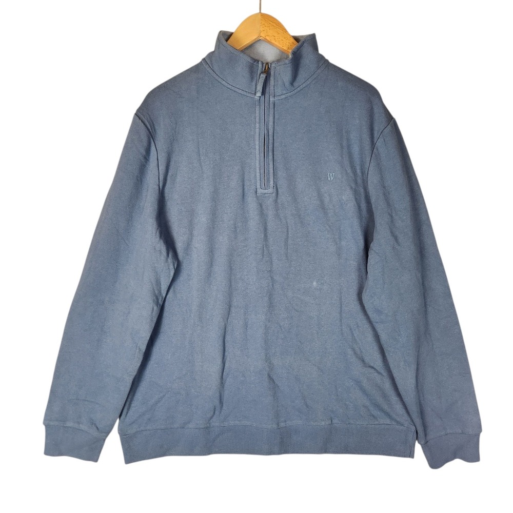 Woolovers Organic Cotton Sweater Men's XL Denim Blue Quarter Zip Pullover New